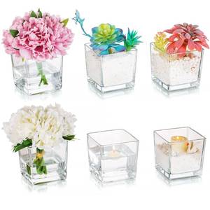 lot 17680 image: Square Glass Vases Set of 6 �� Hewory 5x5 Clear Cube Flower Vase Candle Holders for Wedding Centerpieces Home Decor Events Party Ceremony (Not Include Flower and Candle)