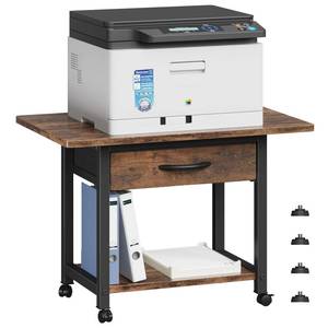 lot 17681 image: YAOHUOO Large Printer Stand with Storage Drawer, 2-Tier Under Desk Table for Home Office, Fits Fax Machine3D PrinterScanner (Brown)