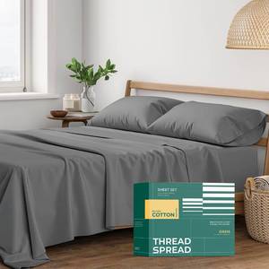 lot 17691 image: THREAD SPREAD 100% Organic Cotton Sheets King Size - 4 PC Organic Cotton King Percale Weave Sheet Set, Soft, Cooling, Crisp & Breathable, 16 Deep Pocket Hotel Quality Bedding Set - Dark Grey