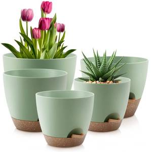 lot 17698 image: QRRICA Plant Pots 10987.57 Inch Self Watering Pots, Set of 5 Plastic Planters with Drainage Holes and Saucers,Plastic Flower Pots,Nursery Planting Pot for Indoor Out Door Plants��Green��