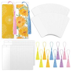 lot 18224 image: SBYURE 50 Sets Blank Bookmarks Cardstock with Tassels PVC Tags Clear Bookmark Sleeves Bookmark Kit with Hole for DIY Classroom Projects Gifts Tags,Wedding Graduation Craft DIY Projects Party Favor