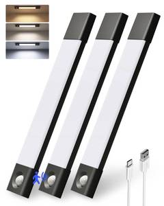 lot 18227 image: EZVALO Under Cabinet Lighting, Wireless Closet Lights, 50 LED Rechargeable Motion Sensor Light, Dimmable, 3 Color Temperatures, 11.8 in Counter Lights for Kitchen, Pantry, Wardrobe (3 Pcs, Black)