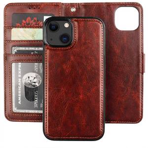 lot 18228 image: Bocasal Detachable Wallet Case for iPhone 13 RFID Blocking Card Slots Holder Premium PU Leather Magnetic Kickstand Shockproof Wrist Strap Removable Flip Protective Cover 5G 6.1 inch (Brown)