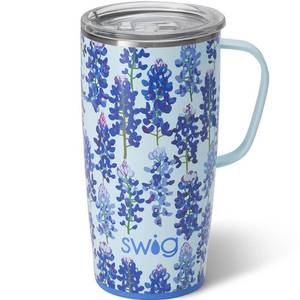 lot 18231 image: Swig Life 22oz Travel Mug, Insulated Tumbler with Handle and Lid, Cup Holder Friendly, Dishwasher Safe, Stainless Steel, Travel Coffee Cup, Insulated Mug with Lid (Bluebonnet)