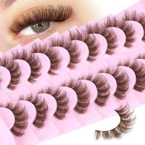 lot 18233 image: Brown Lashes Natural Look False Eyelashes Faux Mink 6D Wispy Fluffy Eye Lashes DD Curl Fake Eyelashes 9 Pairs Pack