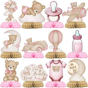 lot 18246 image: Pink Bear Party Centerpiece Set - Girl Teddy Bear Honeycomb Birthday Decorations and Bear Table Toppers for Kids Bear-Themed Birthday and Baby Shower Table Decor