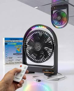 lot 18255 image: Magnetic Cruise Fan with Remote Control - Durable Rechargeable Battery, Multi-Color RGB LED Light, Sleep-Friendly Smart Display & Timer, Magnetically Sticks on Cabin Ceilings and Walls - Easy to Pack