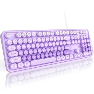 lot 18264 image: MOFII Keyboard Wired Large Print, Computer Keyboard Plug Play, Colorful Retro Round Typewriter Keyboard with Numeric Keypad and Media Hotkey for Windows PC Laptop (Pale Purple)