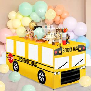 lot 18265 image: 6 Ft School Bus Tablecloths Birthday Party Decorations School Bus Theme Table Cover Washable Fabric Polyester Rectangle Table Covers Protector for School Kindergarten Back to School Party Decorations
