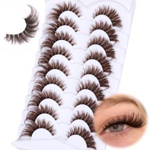 lot 18268 image: Brown Eyelashes Cat Eye Lashes Wispy False Lashes Clear Band Fox Eye Strips Lashes 20MM Faux Mink Eyelashes Thick Brown Lashes Long Fake Lashes 9 Pairs by Zegaine