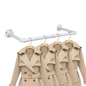 lot 18270 image: Jeasor Industrial Iron Pipe Clothes Hanging Bar DIY Wall-Mounted Garment Rack Heavy Duty Clothing Rack for Bedroom, Laundry Room, Closet Storage (White 24 inch)