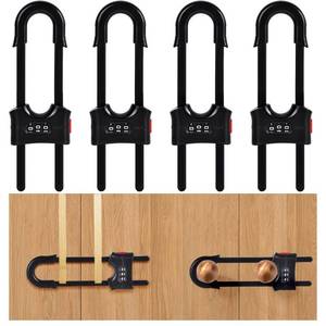 lot 18273 image: 4 Packs Cabinet Locks U Shaped Sliding Cabinet Lock Baby Proofing Safety Locks with Combination Adjustable Childproof Latches for Adults, Handles on Kitchen Doors and Home Drawers Closet (Black)