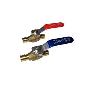 lot 18277 image: (Pack of 2) XFITTING 12 Pex A Expansion Ball Valve, 1 RedHot and 1 BlueCold, Pex A Pipe, Full Port, Brass
