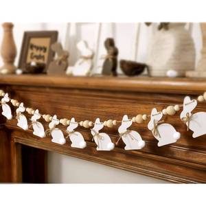 lot 18279 image: Easter Decorations Garlands, Cute Bunny Easter Garland with Wooden Beads, Rustic Banner for Mantel, Fireplace, Wall, Home, Farmhouse, Office, School Indoor Spring Decor Supplies