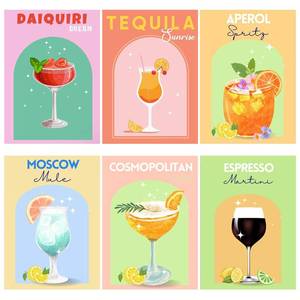 lot 18281 image: FOXKISS 6 Packs Paint by Numbers for Adults Beginners, Cocktail Painting by Number Kits on Canvas Without Frame, DIY Craft Arts for Home Wall Decor 9.8x13.8inch