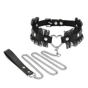 lot 18283 image: Heart Collar and Leash Set with Lace Edge for Cat, 2PCS Cosplay Rave Jewelry Accessories for XS-M Pet Dog (Black)