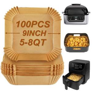 lot 18290 image: BYKITCHEN Air Fryer Sheets Liners for Ninja AG301 Grill, AF141 Pro 4-in-1 & More, 9in Disposable Square Air Fryer Parchment Paper Filters for 5 to 8 Qt, Ninja Foodi Grill Accessories(Set of 100)