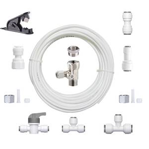 lot 18297 image: Refrigerator Water Line Kit Connection and 14 Compression Ice Maker Installation Kit,O.D. 25 FT Water Tubing with Feed Water Adapter and Quick Fittings for RO Filter System