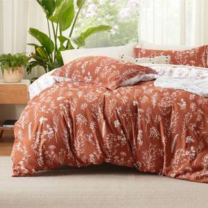 lot 18328 image: Bedsure Duvet Cover King Size - Reversible Terracotta King Duvet Cover Set with Zipper Closure, 3 Pieces Floral Patterned Bedding Set with 8 Corner Ties and 2 Pillow Shams