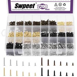 lot 18335 image: Swpeet 2200Pcs 4 Colors 5mm 6mm 8mm 10mm 12mm 16mm Wood Screws Assortment Kit, Assorted Mini Wood Screws Flat Cross Head Screws Self Drilling Screws Drywall Scews Wood Screws, Flat Head Screws