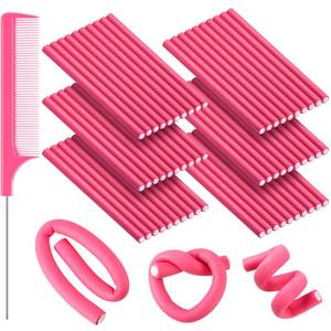 lot 18336 image: WILLBOND 60 Pieces Flexible Curling Rods Hair Curlers Rollers Twist Flexi No Heat Rods Rollers for Long Short Hair Women(0.3 x 7 Inch,Pink)