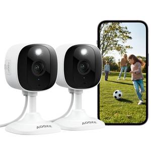 lot 18339 image: AOQEE 2K Cameras for Home Security-OutdoorIndoor Camera for DogCatPetNannyBabyElderly, Color Night Vision, White Light, Siren, 247 SD Recordings, Works with Alexa, Plug in (C1-White-2pack-2.4G)