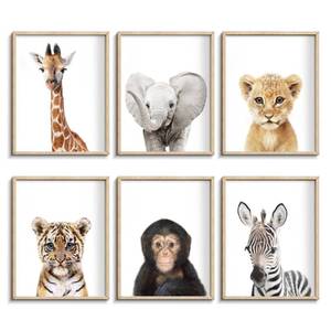 lot 18343 image: Set of 6 Baby Safari Nursery Wall Decor - Picture Cute Animal Wall Prints on Canvas, under 20 dollars gifts for Baby Boys and Girls Room, UNFRAMED Wall Art