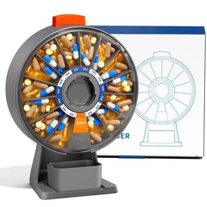 lot 19260 image: Odaro Large Pill Dispenser, Weekly Pill Organizer 7 Day Am Pm  14 Day Pill Box, Daily Medicine Pill Organizer with Wall-Mounted or Standing Use for Vitamin, Supplement, Medicine - Gray