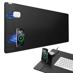 lot 19285 image: Wireless Charging Mouse Pad with Foldable Phone Holder, 31.5x15.8 Large Desk Mat for LaptopKeyboard, Waterproof Ultra-Smooth Surface, Non-Slip Base, Black