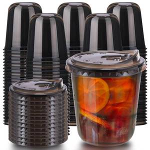 lot 19287 image: 12oz Disposable Stemless Glasses With Strawless Sip Lids,PET Disposable Drinking Cups,Clear Plastic Wine Glasses for Parties Birthday,Wedding,Meeting,Christmas Party Supplies. (100, Black)