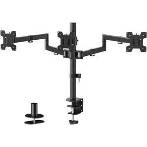 lot 19296 image: WALI Triple Monitor Mount, 3 Monitor Desk Mount for 13-27 inch Computer Screens, Holds up to 22 lbs, Triple Monitors Stand for Desk, with Tilt, Swivel, Rotation, VESA 75100mm (M003S), Black