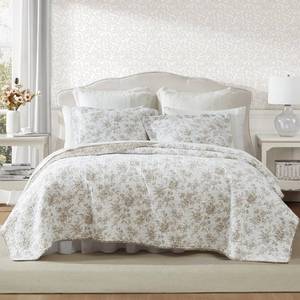 lot 19320 image: Laura Ashley - FullQueen Quilt Set, Reversible Floral Cotton Bedding with Matching Shams, Home Decor for All Seasons (Walled Garden Brown, FullQueen)