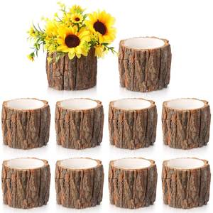 lot 19327 image: RimCereal 9 Pcs Wooden Vase for Centerpieces Wedding Flower Table Centerpieces Woodland Party Decor Rustic Farmhouse Bark Stump Buckets Vintage Planter Pots for Garden Baby Shower Window Home (Large)