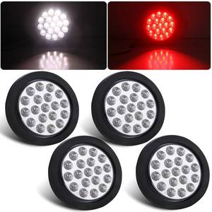 lot 19360 image: Partswcgg 4Pcs 4 Round Red Stop Turn Tail Lights to White Back-up Lights 19 LED, 4 Inch Round RedWhite Dual Trailer Truck Tail Lights with Rubber Grommet and 3 Prong Wire Pigtails IP67 Waterproof