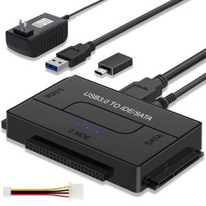 lot 20199 image: SATA IDE to USB 3.0 Adapter for 2.53.5 HDDSSD Hard Drive Disk, Hard Drive Reader Ultra Recovery Conveter Cable Universal Data Transfer SATA to USB Adapter with Power Supply