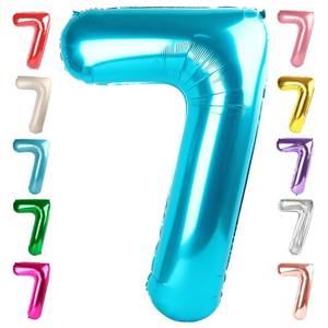 lot 20201 image: 40 Inch Number 7 Balloon, Light Blue Seven Birthday Decor, 7 17 27 70 Year Old Balloon Number for Engagement, Wedding, Graduations