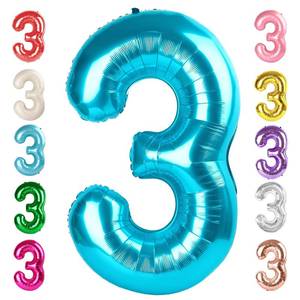 lot 20222 image: Numbers Balloon 3, 40 Inch Large Light Blue Balloon for Three Year Old Birthday Decor, 3 13 30 31 Birthday Party Decorations for Wedding Supplies
