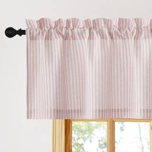lot 20230 image: NICETOWN 18 Inch Light Pink for Window Linen Curtains, Striped Design Living Room Curtain for Small Window, Rod Pockets Bedroom Kitchen Valance, W42 x L18, 1 Panel