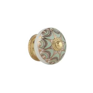 lot 20240 image: Rasiya Art Dresser Knobs for Cabinets and Drawers - Handmade Ceramic Kitchen Cupboard Wardrobe Pull Handle Countryside Boho Decor Furniture Hardware - Green Gold - Pack of 8