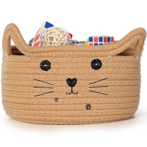 lot 20245 image: Zopeal Cat Basket Storage Woven Organizer with Ears Easter Decorative Gift Pet Toy Cute Cotton Rope Basket for Gift Cat Dog Toy Bin Nursery Room(13.7 x 7.8 Inch,Khaki)