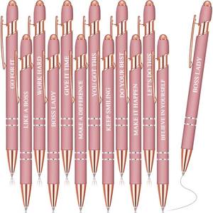 lot 20248 image: Zonon 12 Pcs Inspirational Pens Gift Set Funny Ballpoint Pen with Stylus Tip Motivational Graduation Gifts Bulk for Teacher Coworkers Nurse School Office Supplies(Rose Gold,Boss Lady)