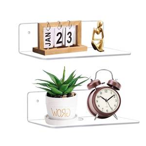 lot 20251 image: luium 9 Inch Clear Acrylic Floating Shelf, No Drill Adhesive Wall Shelf Set of 2 for Storage, Floating Shelves Damage-Free Expand Wall Space for Living Room, Office, Gaming Room, Bathroom