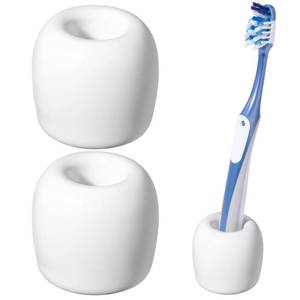 lot 20281 image: Urbanstrive Ceramic Toothbrush Holders for Bathrooms, Sleek Tooth Brush Holder Toothbrush Stand Tooth Brushing Holder, Portable Bathroom Accessories Organizer, White, 2 Pack