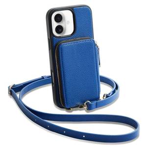 lot 20283 image: ZVE for iPhone 17 Wallet Case with Card Holder, Crossbody Zipper Leather Phone Cover with Wrist Strap 6.3 Navy Blue