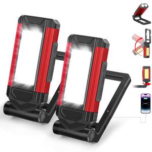 lot 20285 image: YiaMia Rechargeable LED Magnetic Work Light 2 Pack, Portable Tool Gifts for Men, 7 Flashlight Modes with Kickstand and Carabiner, USB Charging for Camping, Hunting, and Car Repairs (2, Red)
