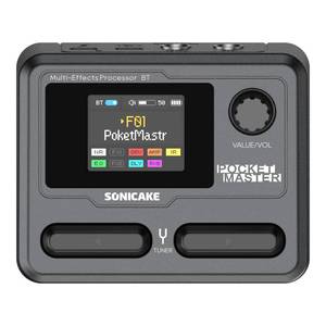 lot 20286 image: SONICAKE Pocket Master-Portable Multi Effects Pedal, 100 Built-in GuitarBassAcoustic Effects, Amp Modeling, IR Cabinets Simulation, Stereo OTG USB Audio Interface, Rechargeable Guitar Pedal (Black)