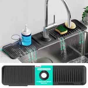lot 6161 image: Silicone Kitchen Sink Faucet Mat with Drying Rack