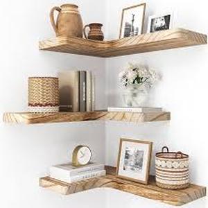lot 13655 image: Wood Corner Floating Shelf with Mounting Hardware