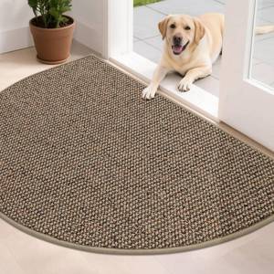 lot 1666 image: BEQHAUSE Dirt Trapper Door Mat 32 x 48 Half Circle Non-Slip Washable Doormats Entrance Rugs Absorbent Welcome Low Profile Floor Mats for Front Back Door and Entryway, Taupe