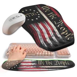 lot 1688 image: Gleamtide 2-in-1 Ergonomic Set, Wave Keyboard Wrist Rest and Massage Slope Mouse Pad Wrist Support, Rebound Memory Foam for Relieve Carpal Tunnel Syndrome and Wrist Pain (Flag)